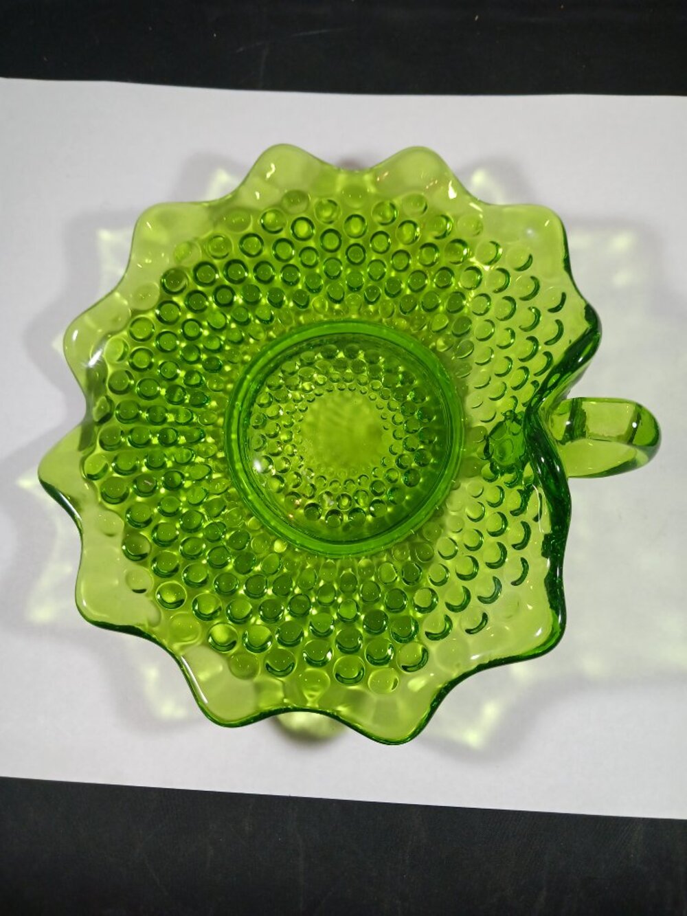 Vintage Fenton Uranium Glass Relish Dish with Handle - Springtime Green - Picture 7 of 7